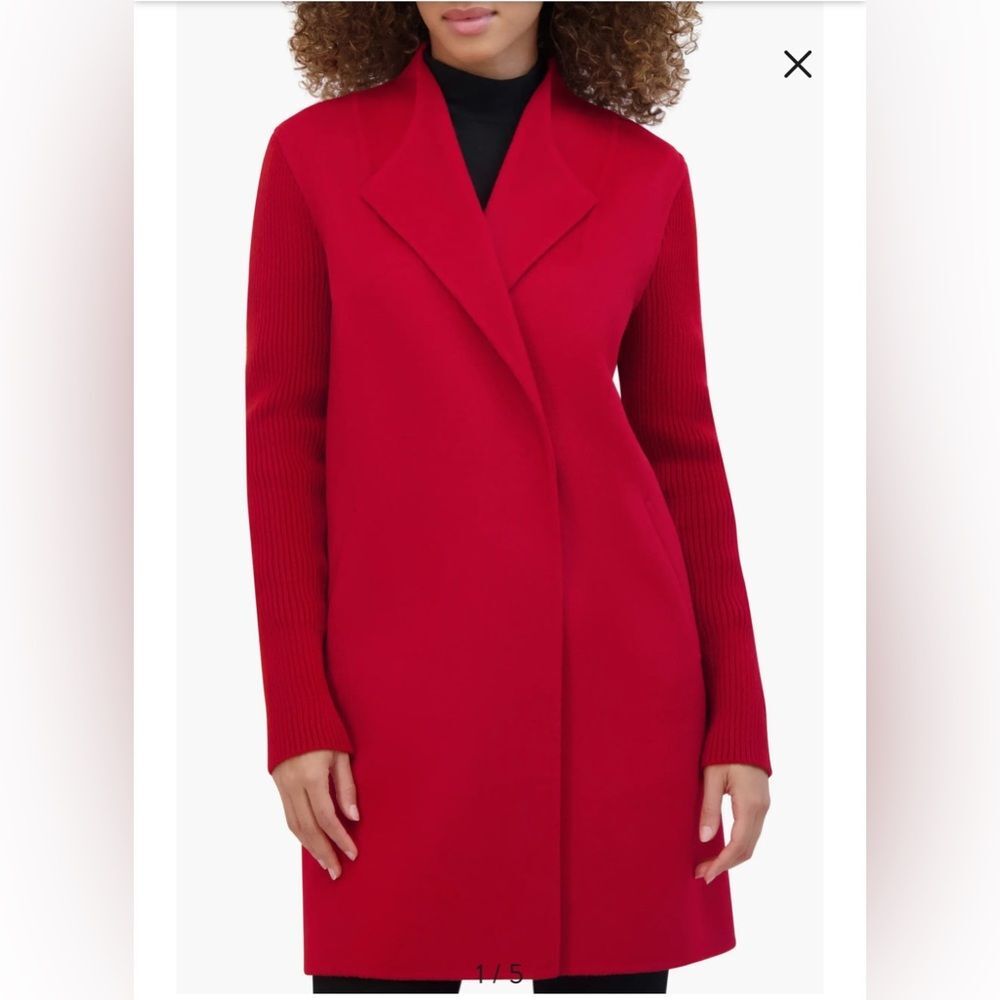 NWT Knit Sleeve Wool Blend Coat Kenneth Cole New York brick red Size M